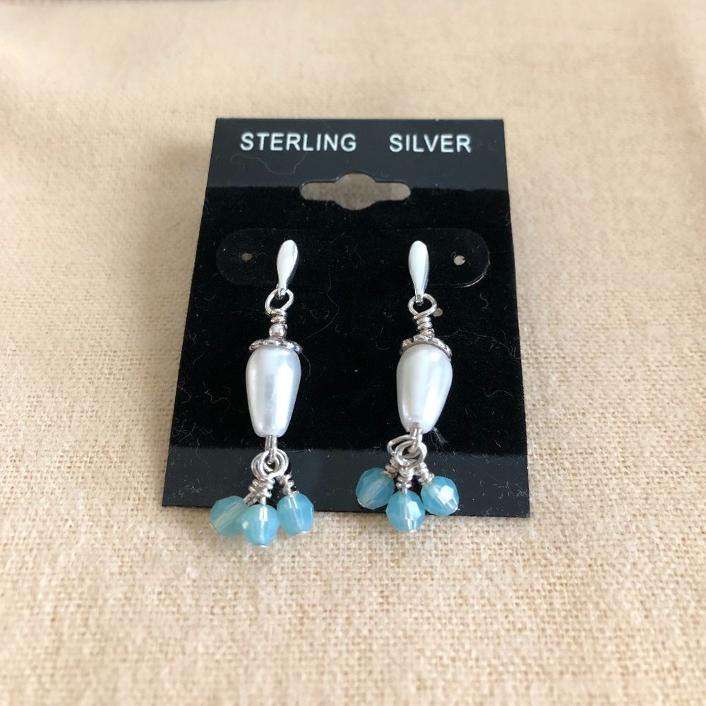 925 SS Pearl Teardrop & Swarovski Crystal Dangles